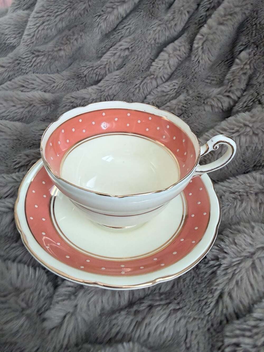 Vintage 1940s Paragon Fine Bone China Teacup and Saucer Set – Pink & White Polka